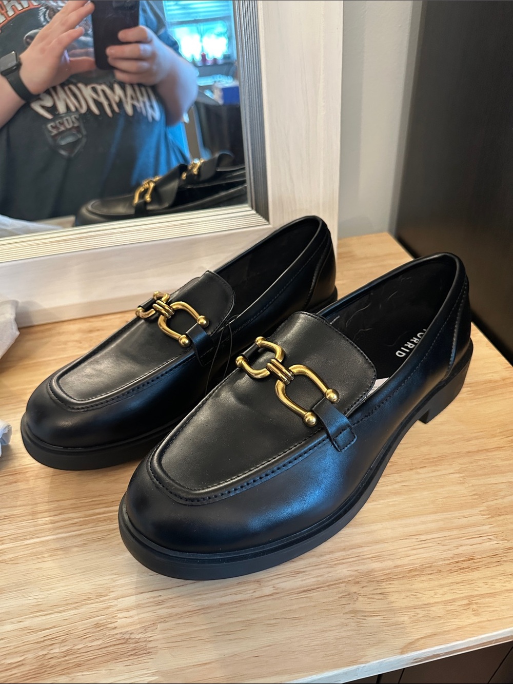 Torrid 11.5WW Leather Loafers with Gold Bit Hardware